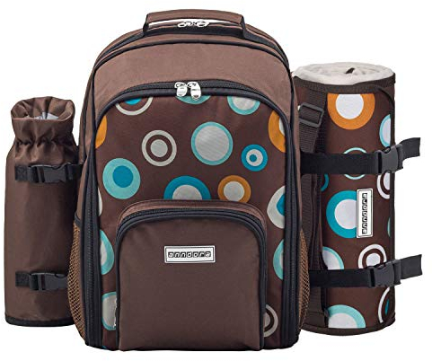 anndora Picknickrucksack 2 Personen 15 TLG. Zubehör + Picknickdecke braun Retro
