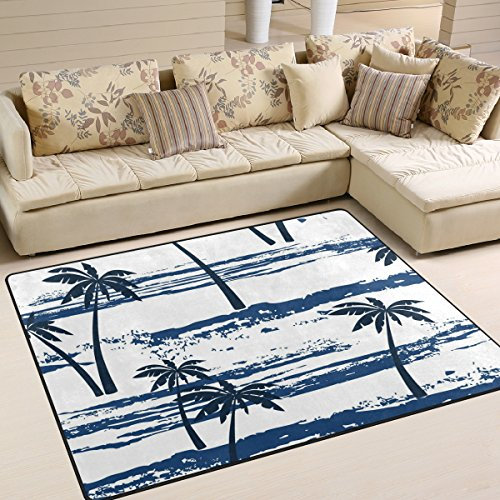 yibaihe blau Meer und Palmen Bedruckt Große Fläche Teppiche, leicht Rutschfeste antistatisch wasserabweisend Boden Teppich für Wohnzimmer Schlafzimmer Home Deck Terrasse,203 x 147 cm