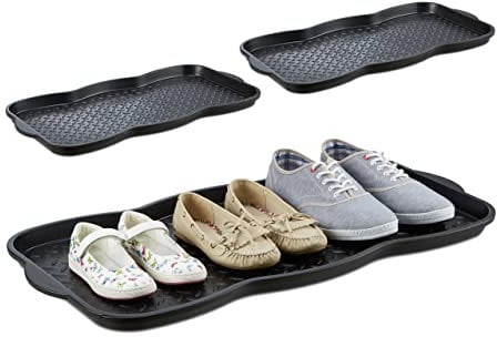 Relaxdays Set of 3 Shoe Tray, Hallway Storage, Muddy or Wet Boots, Wellies & Trainers, 3 x 38.5 x 75 cm, Plastic, Black