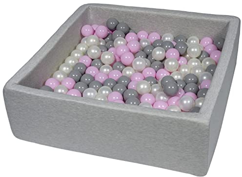 Velinda Bällebad Ballpool Kugelbad Bällchenbad Kinder-Pool mit 200 Bällen/90x90cm (Farbe der Bälle: perlweiß, rosa, grau)