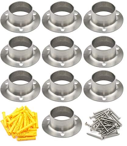 Pxyelec Stainless Steel Closet Rod Flange Holder for Outside Diameter 1.26 inch ( 32mm ) Steel Pipe, Pack of 10