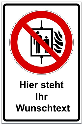 Personalinsierter Verbots Aufkleber P020 Aufzug im Brandfall nicht benutzen | ASR A1.3 | DIN EN ISO 7010| Größe 40 x 60 cm
