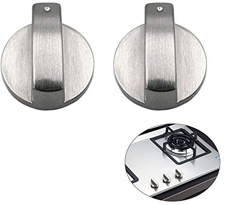 Lot de 2 boutons de contrôle universels en métal argenté pour cuisinière à gaz, cuisinière à gaz, cuisinière, cuisinière à gaz, cuisinière à gaz, cuisinière à gaz, butée de contrôle (diamètre : 8 mm)