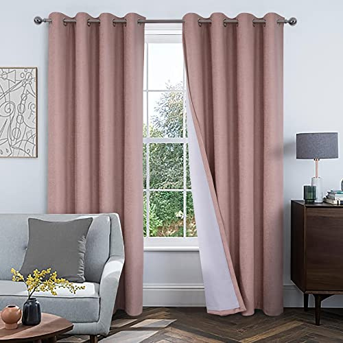always4u 100% Rideau Occultant Chenille, Double Rideaux Isolant Thermiques Anti Chaleur, pour Cuisine Salon Chambre, Tissu Super Souple Infroissable, Rosé 140x245cm Lot de 2