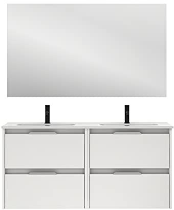 AMIZUVA Suki Mueble de baño, Acabado en Blanco Brillo, con 4 cajones y Anchura de 120 cms; Incluye Lavabo cerámico