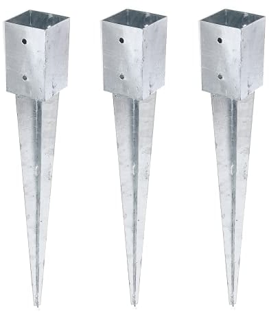 Alberts 211424 Einschlag-Bodenhülse | für Vierkantholzpfosten | feuerverzinkt | 91 x 91 mm | Gesamtlänge 750 mm | 3er Set