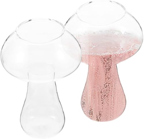 HEMOTON Mushroom Cocktail Glass 4.7 Inch with Thickened Base Smooth Rim for Bars Cafes Homes Banquets Novelty Mushroom Glass Cup