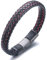 HALUKAKAH Plus ● Jazz ● Hommes Cuir Véritable Tresse à La Main Noir mélange Rouge Bracelet Fermoir en Magnétique Titane Givré Taille Réglable 21.5-23cm avec Coffret Cadeau Gratuit