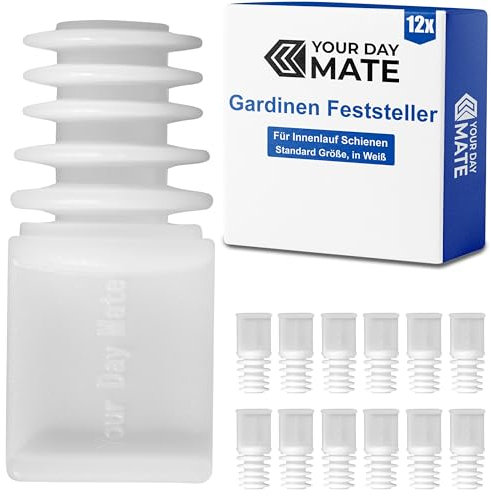 Gardinen Endfeststeller, 12 Stück, in Weiß, aus Kunststoff, für 5-10 mm Nutbreite oder min. 8 x 8 mm Laufkammer, Endstopfen für Schienensystem mit Innenlauf, Endfeststeller Stopper Gardine Schiene