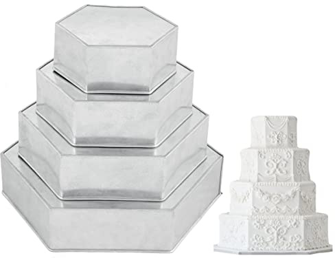 Sechseckiges Backformen-Set mit 4 Etagen, mehrlagig, für Geburtstag/Hochzeitstag, Kuchenformen, 15,2 cm, 20,3 cm, 25,4 cm, 30,5 cm – alle 7,6 cm tief