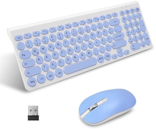 LeadsaiL Wireless Keyboard Mouse Set, Ergonomic Mouse and Keyboard, Wireless PC Keyboard and Mouse, German QWERTZ Layout, Quiet Buttons and Mouse Buttons, MacOS PC, Laptop Blue