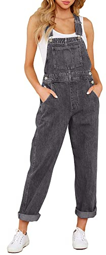 Roskiky Salopette Donna Jeans Intera Casual Stretch Denim Con Tasche, Pietra Chiaro, M