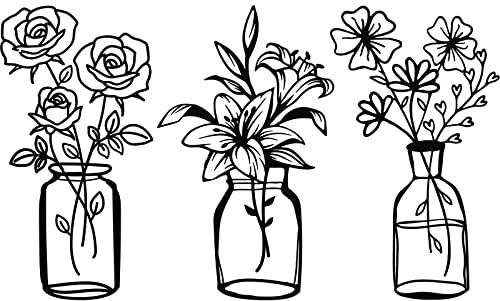 Hotop 3 Stück Metall Blumen Wanddekoration Minimalistische Vase Wandkunst Tulpe Draht Eisen Dekor Blumen Wandskulptur für Küche Badezimmer Wohnzimmer (Lebhafter Stil, 4,2/4,5/5,5 Zoll)