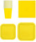 WedDecor Set da tavola di carta, 64 pezzi, piatti di carta usa e getta quadrati, bicchieri e tovaglioli, perfetti per picnic, barbecue, compleanni, baby shower, matrimoni ed eventi natalizi, giallo