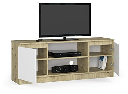 BDW Cajonera RTV, dispositivo de TV, mucho espacio de almacenamiento, armario, pasillo, sala de estar, dormitorio, cómoda, armario multifunción. Dimensiones: 140 x 55 x 40 cm (roble Artisan - blanco)