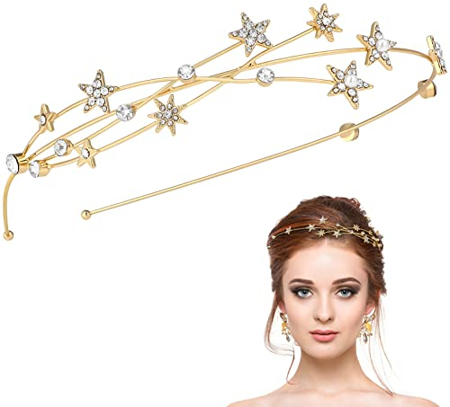 Beavorty Stirnband Haarschmuck Sonne Haarreif Goldene -krone Haarreif Engel -krone-kopfbedeckung Kopfschmuck Mit Sternen Haarreif Sterne Goldenes Braut Strasssteine Palast Weiblicher Stern