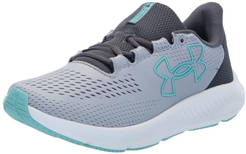 Under Armour Charged Pursuit 3 Damen-Laufschuh mit großem Logo, (105) Mod Gray/Castlerock/Radial Turquoise, 36.5 EU