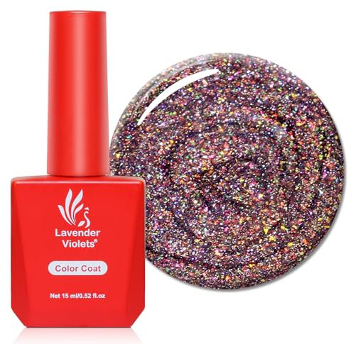 Lavender Violets 15ml Gel Nail Polish Purple Irregular Sequins Golden Fireworks Colour UV LED Soak Off Manicure Pedicure Larger Content Salon Quality Milky Way A0685