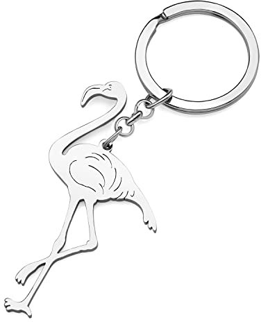 RAIDIN Edelstahl Gold Silber Plattiert Süße Tier Schlüsselanhänger Schlüsselring Geschenke für Damen Mädchen Auto Handtasche Schlüssel Charms Zubehör (Silber-172 Flamingo)