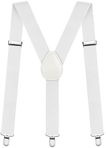 Aomig Hosenträger für Herren, Hosenträger Herren Breit 3,5 cm mit Sehr Starken 3 Metall Clips, Einstellbar und Elastisch Y Form Einheitsgröße Hosenträger für Männer und Damen Arbeitshosen (Weiss)