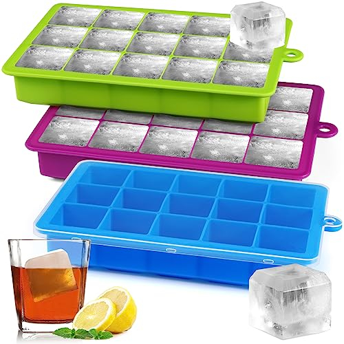 Sinnsally Eiswürfelform Silikon,3er-Pack Eiswürfelformen & Eiswürfelschalen,Eiswürfeln Kugel mit Deckel,Gefrierform Eiskugelform Eiswürfelbehälter,Silikonform Eiswürfel Form(Blau/Gruen/Lila)