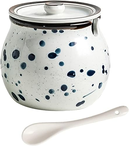 Pot à épices en porcelaine, pot à sucre, sucrier japonais avec couvercle, pot de rangement 7,8 x 7 x 9 cm, pot à sucre en porcelaine peint à la main, pot à sel, for café-bar, restaurant-bleu-7,8 x 7 x