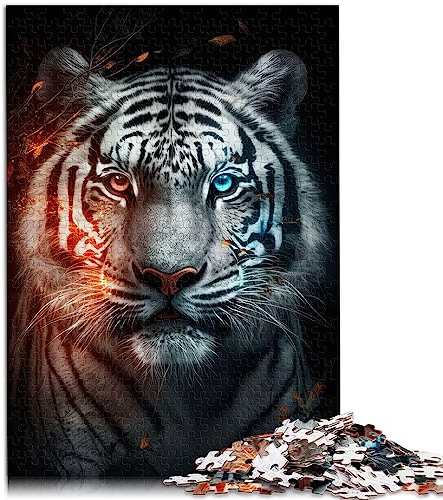 Puzzles für Erwachsene, Bunte weiße Tiger-Puzzles für Teenager, 1000 Teile, für Erwachsene und Kinder, von Teenagern und Kindern, Papppuzzles für Heimdekoration, Größe: 26 x 38 cm