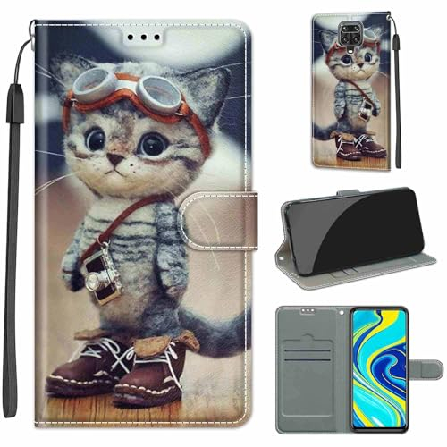 KENHONER Funda para Xiaomi Redmi Note 9S Carcasa, Case para Xiaomi Redmi Note 9 Pro/MAX Funda Libro con Tapa Piel Case Flip Cuero,Cierre Magnético Antichoque - Gato