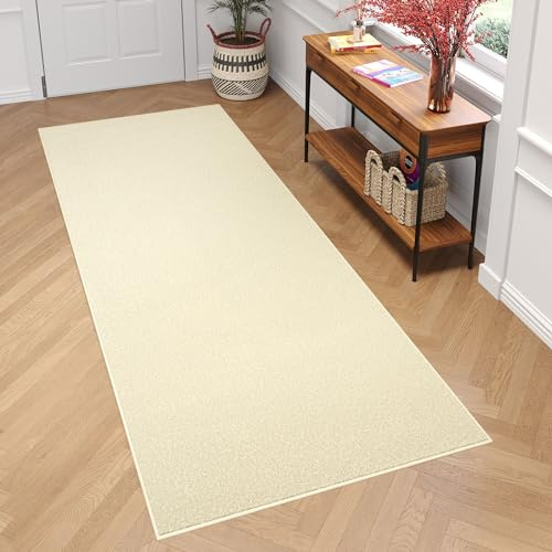 TAPISO Mono Läufer Teppich Kurzflor Indoor Outdoor UV-beständig Creme Einfarbig Wohnzimmer Schlafzimmer Kinderzimmer Modern Design ÖKO-TEX 120 x 260 cm