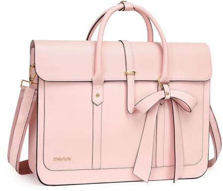 MOSISO Laptop Handtasche Damen, 15-15,6 Zoll PU LederLaptoptasche Damen Umrüstbar auf Rucksack, 16 Zoll Lässig Handtasche Aktentasche Arbeit Reisen Tasche mit Schleifenknoten, Rosa