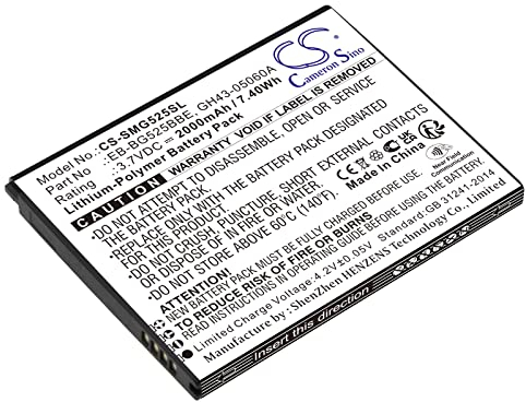 TECHTEK Battery 2000mAh compatible with [Samsung] Galaxy XCover 5, Galaxy XCover 5 2021, SM-G525F, SM-G525F/DS, SM-G525N replaces EB-BG525BBE, GH43-05060A FBA