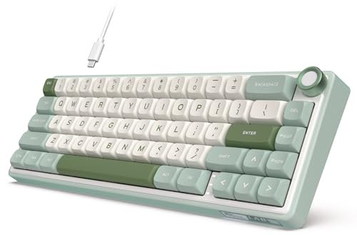 RK ROYAL KLUDGE R65 Wired Mechanical Keyboard with Knob, 60% Percent QMK/VIA US Layout RGB Backlit Gasket Mount Gaming Keyboard with PBT Keycaps, MDA Profile, 66 Keys Hot Swappable Cream Switch, Cyan