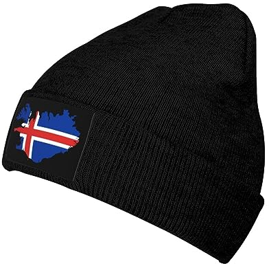Bandera Mapa de Islandia Gorro de Punto Gorra Hombre Mujer Deportes Cálido Moda Clásico Reloj Gorras Negro