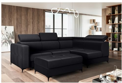MEBLINI Schlafcouch mit Bettkasten - Ecksofa mit Schlaffunktion - Sofa mit Relaxfunktion und Kopfstützen - Couch L-Form - Eckcouch - Wohnlandschaft - Dorian - 263x232x89cm Rechts - Schwarz Samt