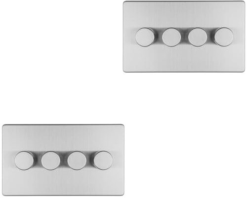 2 Pack 4 Gang Dimmer Switch 2 Way LED SCREWLESS Satin Steel Light Dimming Wall - Decorative Metal Wall Plate