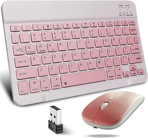 KeautFair Set di tastiera e mouse Bluetooth portatile, con doppio layout QWERTY ricaricabile, senza fili, silenzioso, 1200 DPI, regolabile, da viaggio, Windows/iOS/Android, PC, laptop, iPad/smartphone