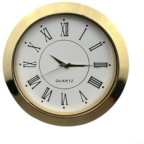 HEIBTENY Mini Uhreneinsatz Quarzwerk Rund 55 Mm Runder Quarzuhr Einsatz Römische Arabic Ziffer Uhr Einfügen DIY Handwerk Für Zuhause(Gold Roman)