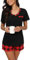 Yukiuiny Pyjama Femme Été Coton Ensemble Vêtement d'Intérieur Tee Shirt Vêtement de Nuit Carreaux Plaid Manches Courtes Col V Pantalons de Pyjama Printemps Douce Confortable A-Noir Rouge+Carreaux S
