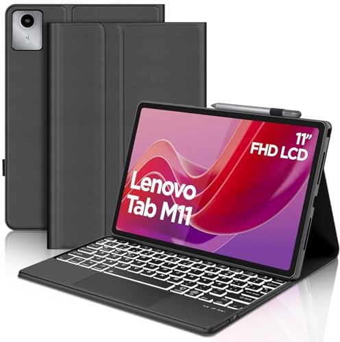 IVEOPPE Funda Teclado Lenovo Tab M11 con Touchapad, Lenovo Tab M11 Funda Teclado, Capa Teclado Español Ñ Desmontable Retroiluminados Bluetooth para Lenovo Tab M11 TB330FU/ TB330XU 2024 11,Negro