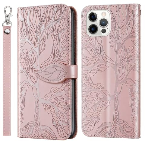 MBSLFY Handyhülle iPhone 6/iPhone 6s +2 Stück Schutzfolie [2 Kartenfächer] [Magnet Verschluss] Leder Eleganter Prägung Schutzhülle Ledertasche Handyhülle für iPhone 6/iPhone 6s, Roségold