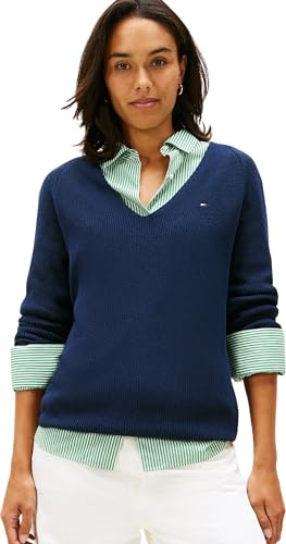 Tommy Hilfiger Damen Co Cardi Stitch V-nk Ls Ww0ww44452 Pullover (1er Pack)