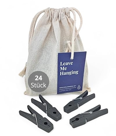 LIVLIG Wäscheklammern Set, 24 Klammern, Wäscheklammern groß, Kluppen, Klammern, Pegs, Schwarz, aus recyceltem Plastik