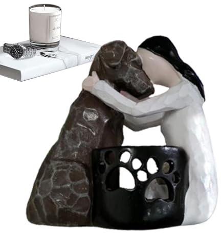 Engel Hund Kerzenhalter, Hundeengel Figuren Kerzenhalter Statue mit flackernder LED Kerze, Engel Mit Hund, Hunde Erinnerung Teelichthalter, Haustier Verlust Geschenke Für Hundeliebhaber