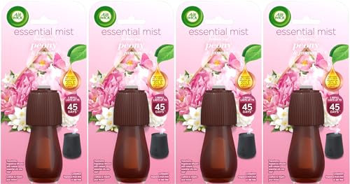 Air Wick Essential Mist Refill, Peony and Jasmine, Pack 4 x 20ml, Natural Essential Oils, Last up to 180 days, Air freshener
