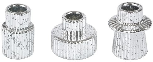 HofferRuffer Glas Kerzenhalter 2-in-1 Teelichthalter Kerzenhalter Taper Kerzen für Abendessen, Hochzeit, Urlaub, Geburtstag, Heimdekoration,Weihnachten(3Pcs Silber)
