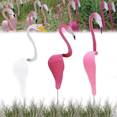 CXINLky Oiseaux dansants, flamant rose, décoration de jardin en métal, carillons éoliens pour le jardin, oiseaux dansants pour la cour, flamant rose tourbillonnant, sculpture éolienne pour décoration