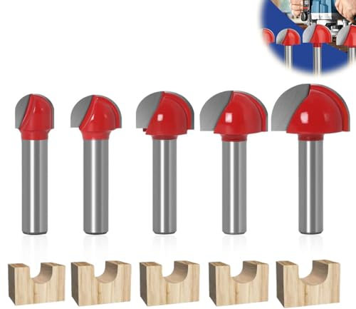 5PCS Frese per Legno Con Codolo Di 8mm, Gambo Punta Tonda Fresa per Lavorazione Del Legno Carpenter Rotonda Naso Cove Core Box Router Bit - 12/16/19/22/25mm per Legno Accessorio Fresatrici Verticali