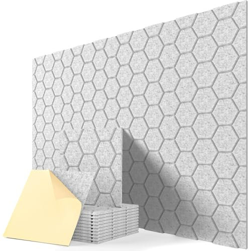 Sound Proofing Panels Self-adhesive, 12 Pcs, 12x12x0.4, High Density Square Acoustic Wall Panels for Studio, Home, Offices, Sound Absorbing & Noise Insulation