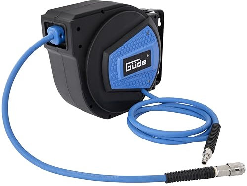 Güde Automatikschlauchtrommel 10 m (Arbeitsdruck 12 bar, 180° schwenkbar, hochflexibler öl- und temperaturbeständiger Druckluftschlauch, Anschlussgewinde 1/4, Wandhalterung)