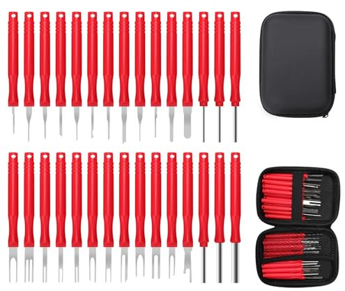 Auspinnwerkzeug KFZ Set, 30 Stück Terminal Entfernung Auspinwerkzeug für Auto, Terminal Entfernung Werkzeugsatz, KFZ Kabel Stecker Ausbau Werkzeug (Rot)